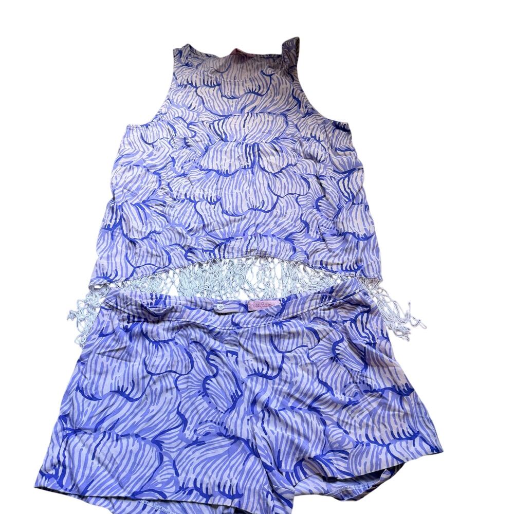 Lilly Pulitzer Sonya SET Fringe Tank and Shorts Blue/White House Of Nemo Size 4